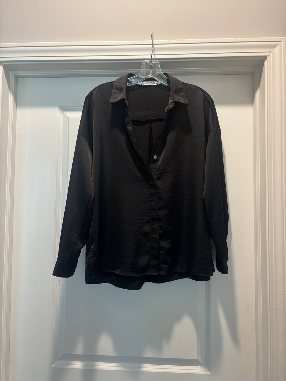 Zara Black Button-Down Satin Blouse